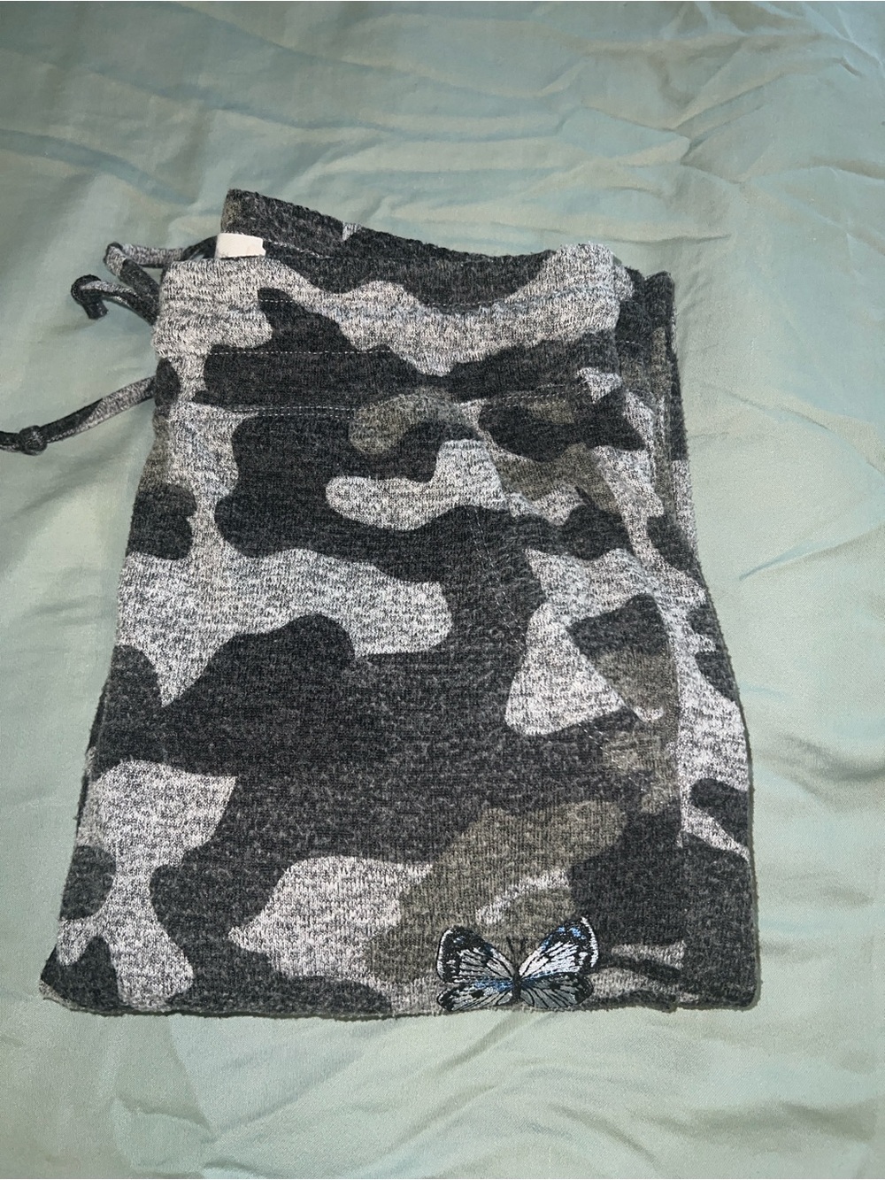Women's Gray Camo lounge pants with Butterfly Accent